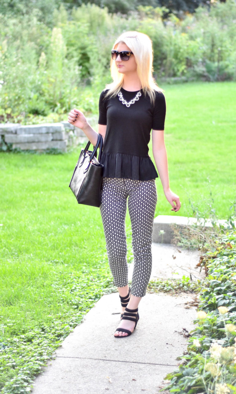 Ruffles + Printed Ankle Pants + Henri Bendel