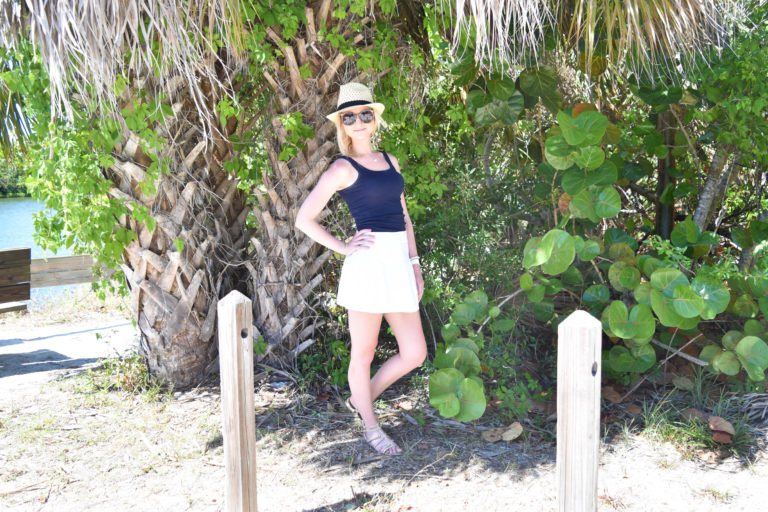White Mini Skirt + Studded Sandals